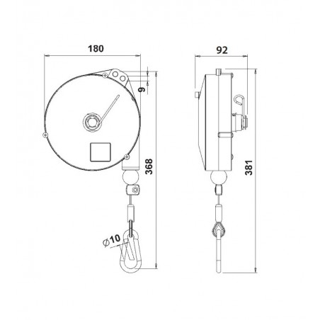 Federzug mit Aluminiumgehäuse Auszug 2500 mmTraglast 10.0 - 14.0 kg