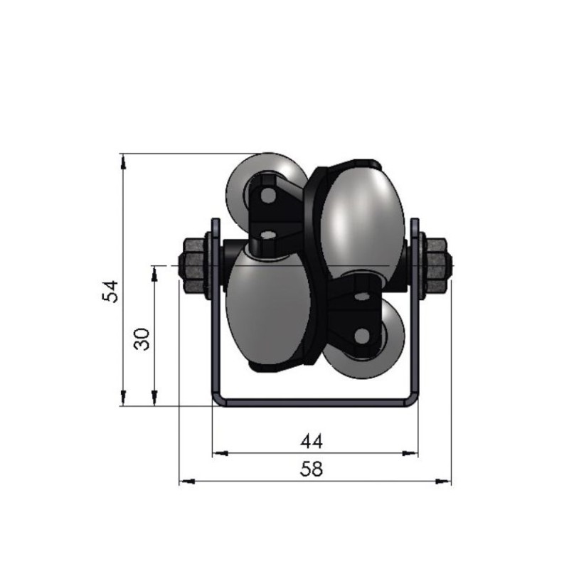 Rail de roulement multidirectionnel avec rouleau en plastique, moyeu lisse  division 100 mm, longueur 1.000 mm