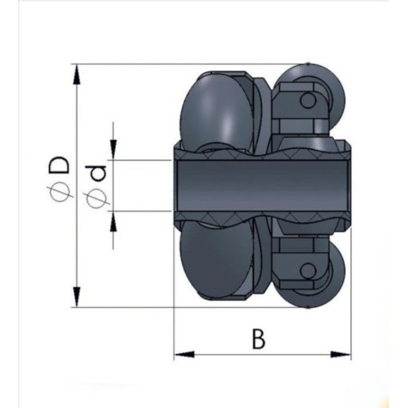 Allwegröllchen  50 aus TPE 57 Shore A grauBohrung 8.1 mm Gleitlager